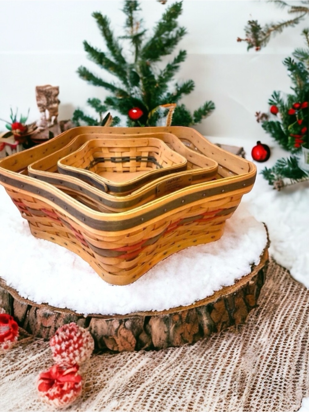 Longaberger Baskets Christmas 2001 Shining Star Collection Nesting Lot of 3